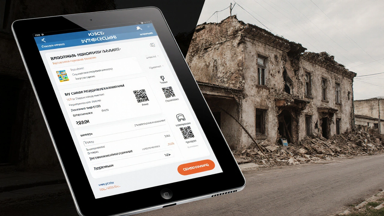 Цифровой интерфейс туризма над руинами старинного дома, который сносят под парковку.