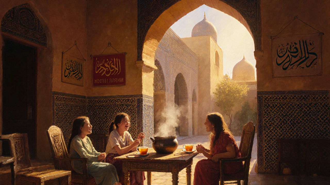 Семья отдыхает с местными в Узбекистане за чаем под аркой — без проверок и правил.