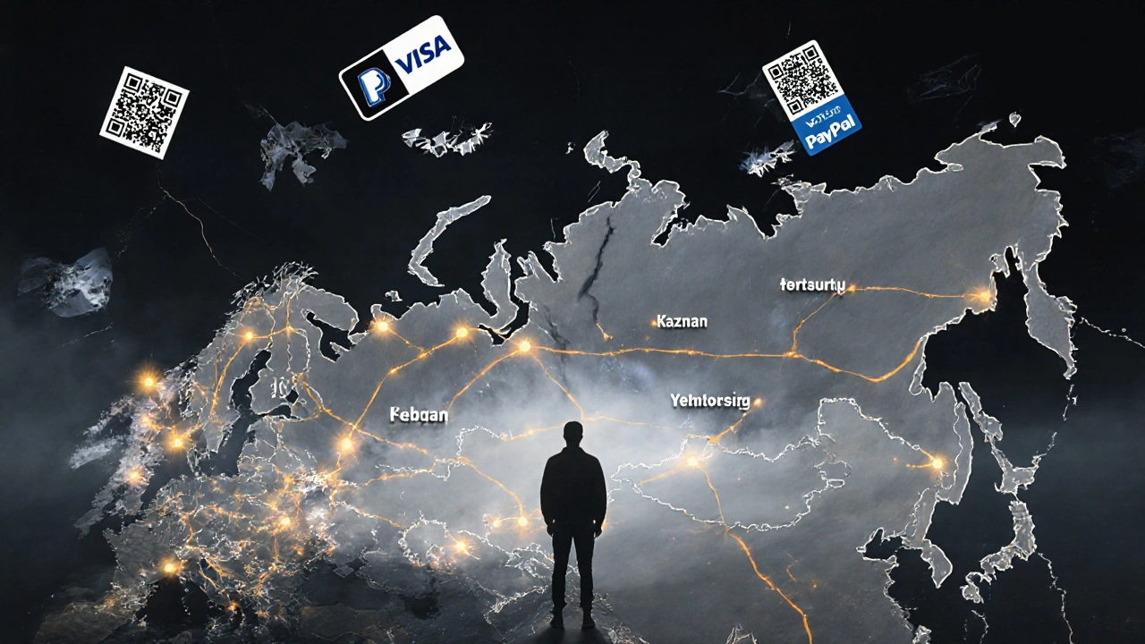 Схематичная карта России с ограниченными туристическими маршрутами и разбитыми системами оплаты.